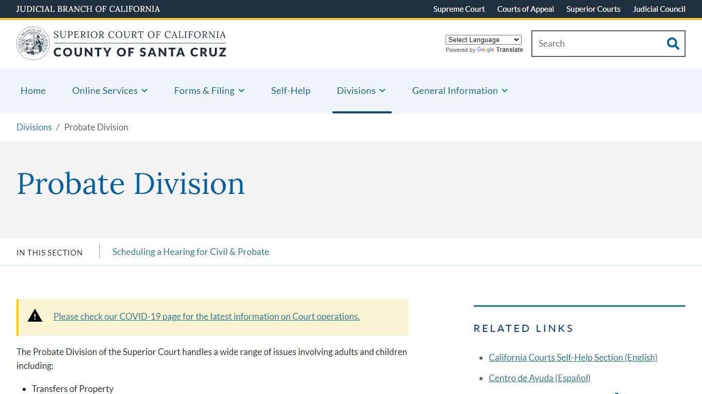 Probate Division | Superior Court of California | County of Santa Cruz